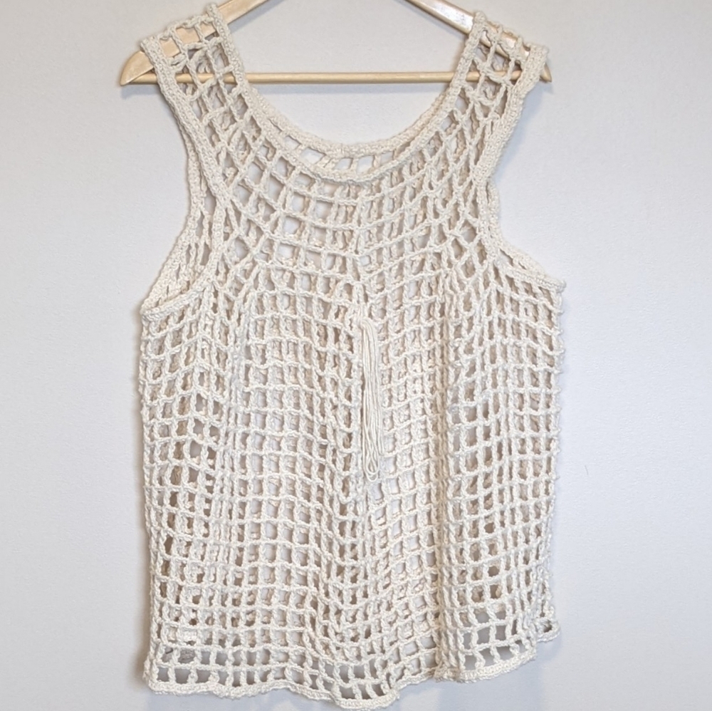 Vtg crochet tank top boho coastal festival cotton sz M/L